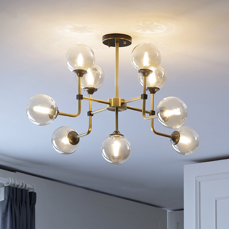 Amber Glass Globe Semi Flush Modernist 9/13 Bulbs Soffitto Assunzione Lampada in ottone