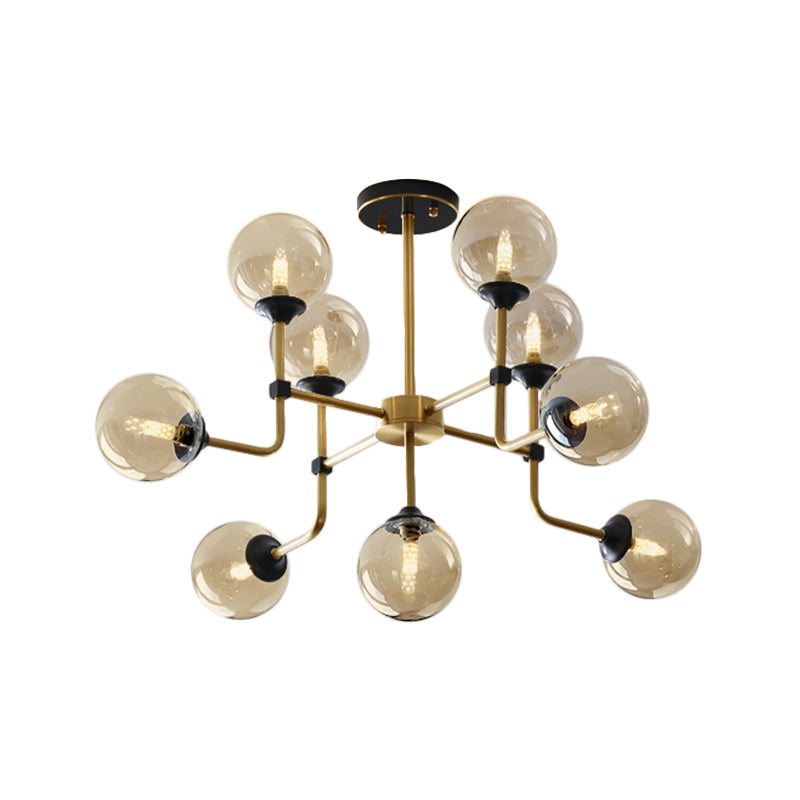 Amber Globe Globe Semi Flush Moderniste 9/13 Bulbes Plafond Mount Lightture en laiton