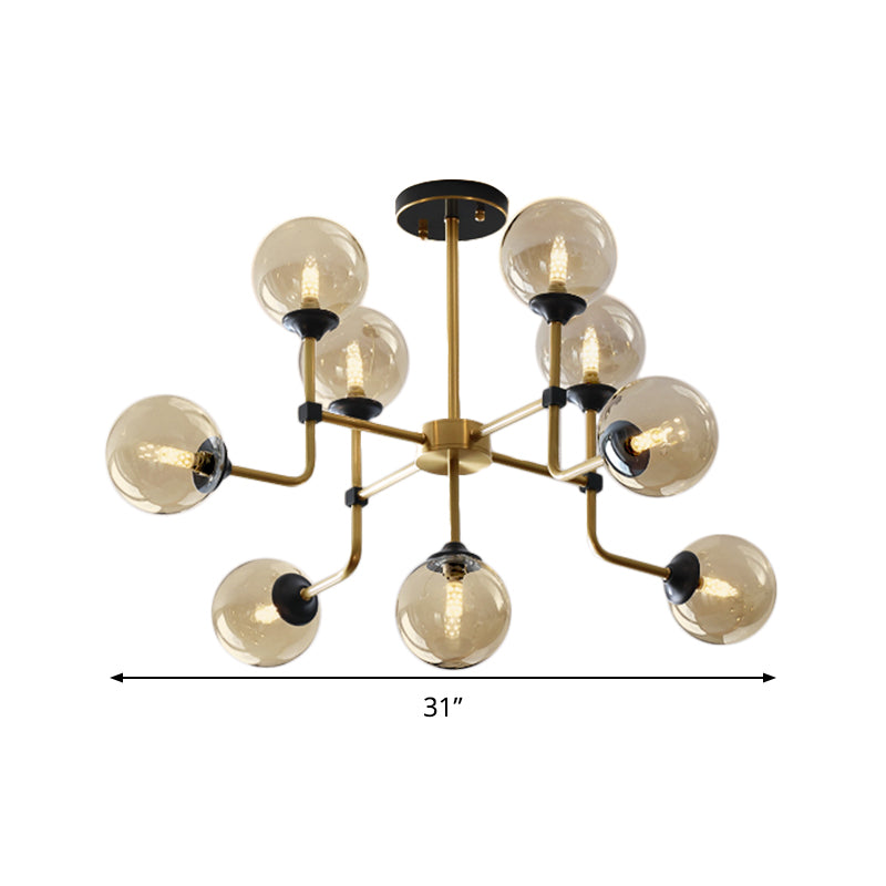 Amber Globe Globe Semi Flush Moderniste 9/13 Bulbes Plafond Mount Lightture en laiton