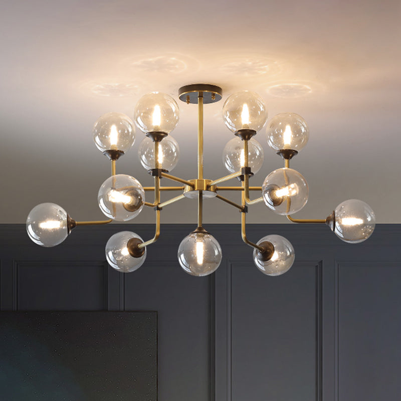 Amber Glass Globe Semi Flush Modernist 9/13 Bulbs Soffitto Assunzione Lampada in ottone