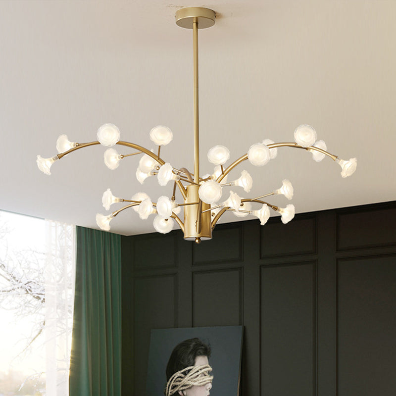 33 Bulbs Flower Chandelier Light Modernism Frosted Glass Suspended Lighting Fixture in Gold