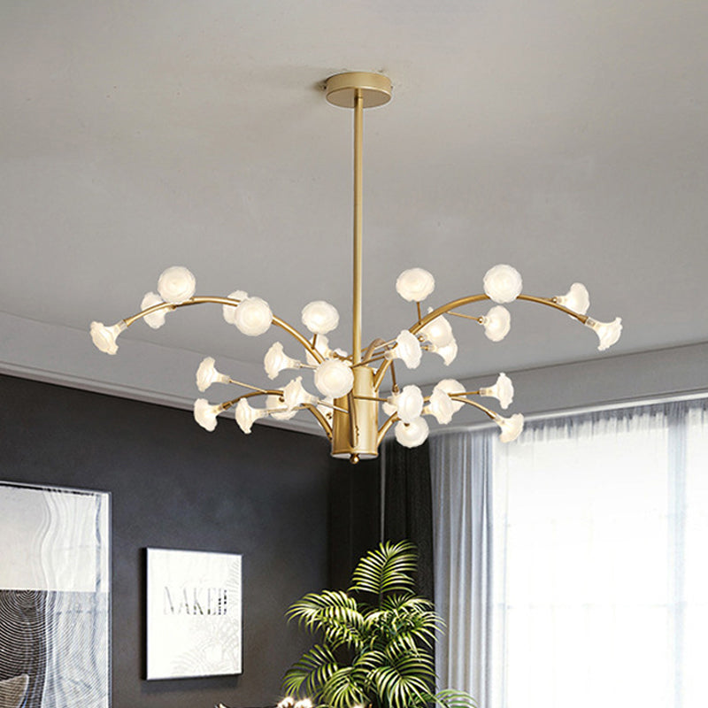 33 Bulbs Flower Chandelier Light Modernism Frosted Glass Suspended Lighting Fixture in Gold