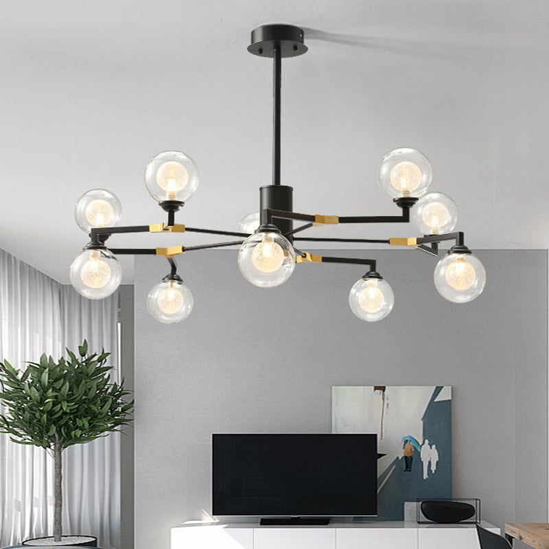 Contemporary Sphere Chandelier Lamp Clear Glass 8/10 Heads Pendant Lighting Fixture in Black