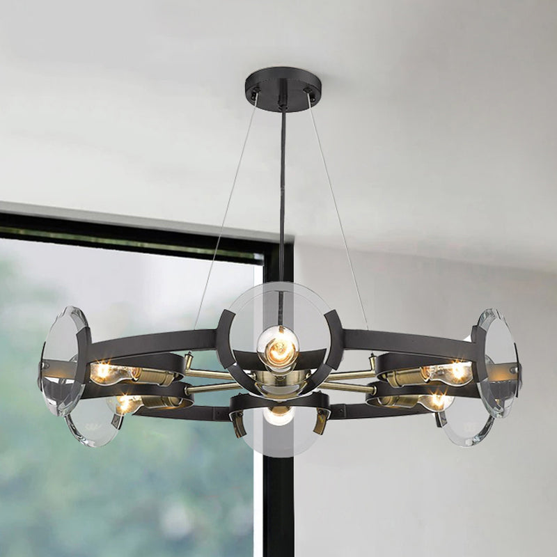 Circular Hanging Chandelier Contemporary Metal 6 Heads Black Suspended Lighting Fixture