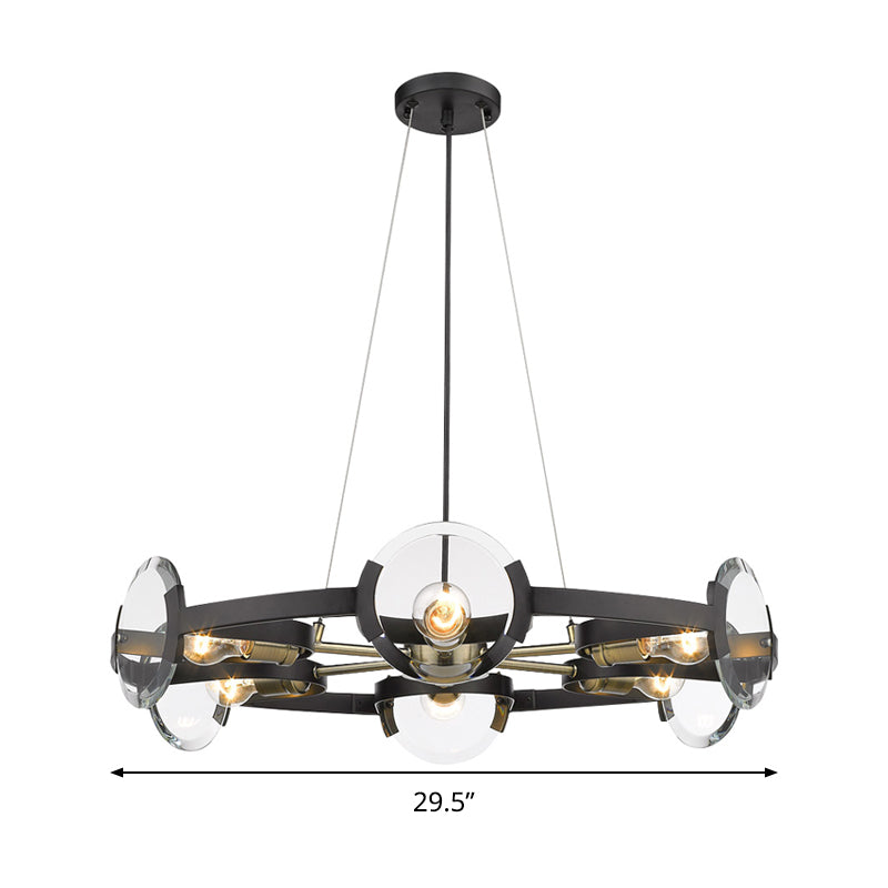 Circular Hanging Chandelier Contemporary Metal 6 Heads Black Suspended Lighting Fixture