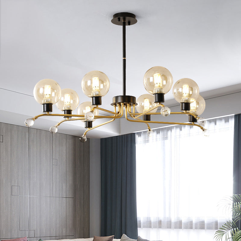 Round Hanging Chandelier Contemporary Cognac Glass 8 Bulbs Living Room Ceiling Suspension Lamp