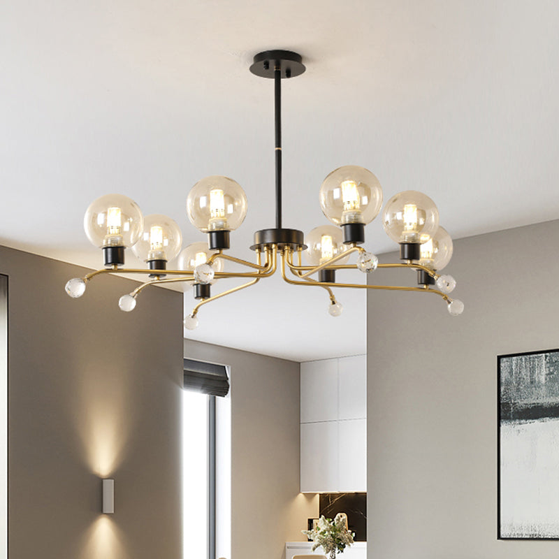 Round Hanging Chandelier Contemporary Cognac Glass 8 Bulbs Living Room Ceiling Suspension Lamp