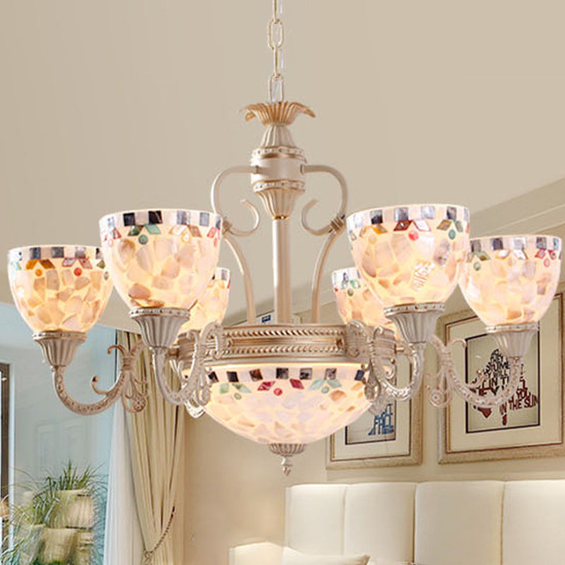 Shell Dome Chandelier Pendant Light Mediterranean 5/9/11 Lights White Plafond Suspension Lampe