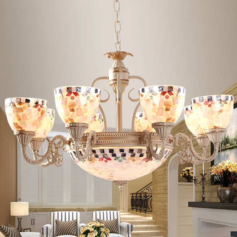 Shell Dome Chandelier Pendant Light Mediterranean 5/9/11 Lights White Plafond Suspension Lampe