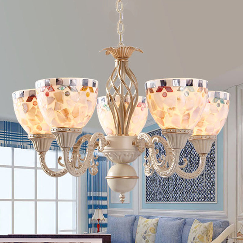 Shell Dome Chandelier Pendant Light Mediterranean 5/9/11 Lights White Plafond Suspension Lampe