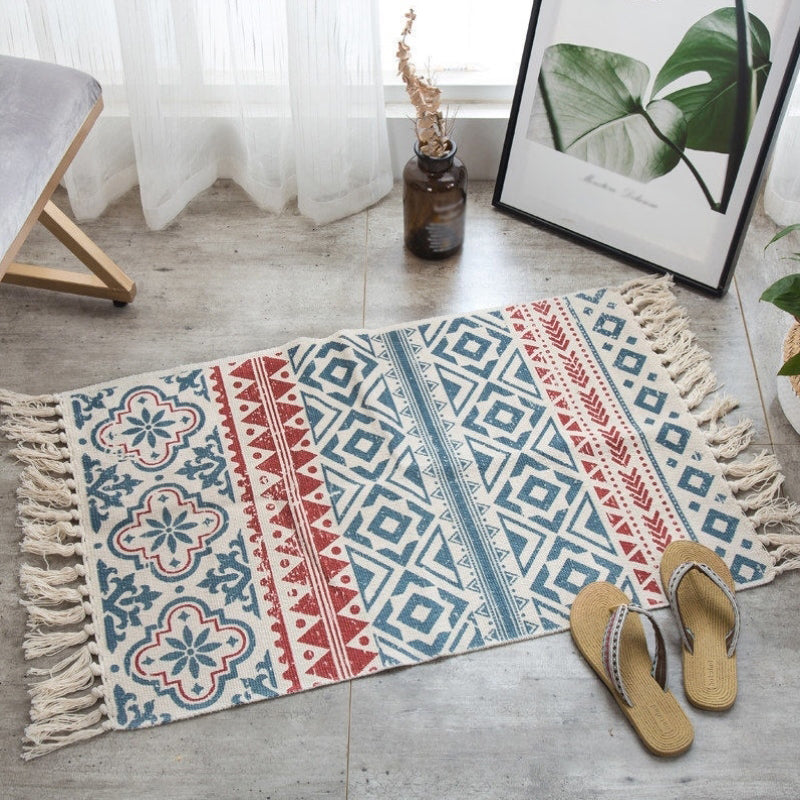 Multicolor Casual Indoor Rug Cotton Southwestern Print Rug Fringe Indoor Rug for Living Room