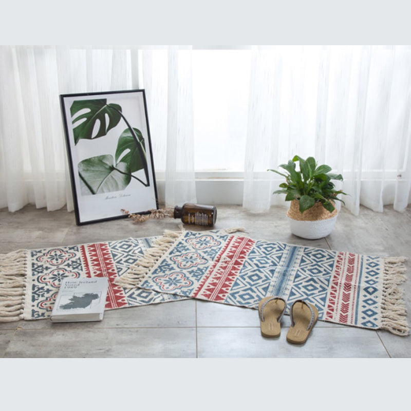 Multicolor Casual Indoor Rug Cotton Southwestern Print Rug Fringe Indoor Rug for Living Room