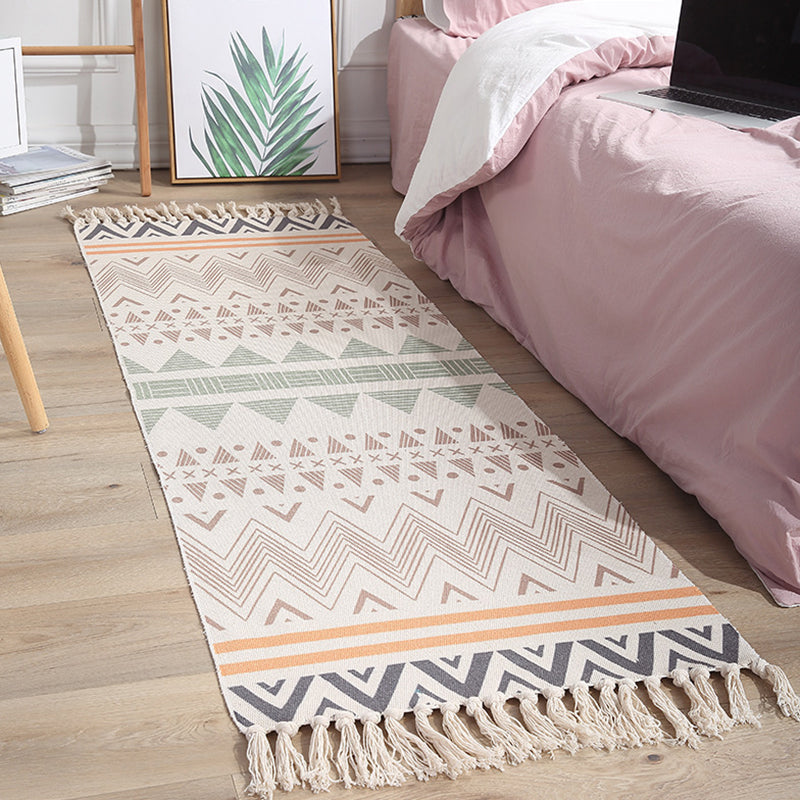 Tone blanc Bohemian Area Tapon de coton feuilles de coton tapis à frange tapis intérieur pour décoration domestique