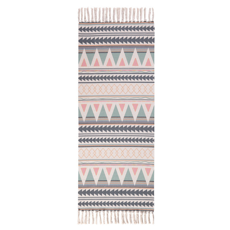 Witte toon Boheems vloerkleed katoenen bladeren Print Rug Fringe binnen Tapijt voor woningdecoratie