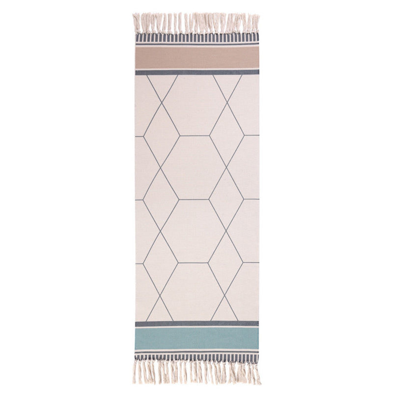 Witte toon Boheems vloerkleed katoenen bladeren Print Rug Fringe binnen Tapijt voor woningdecoratie