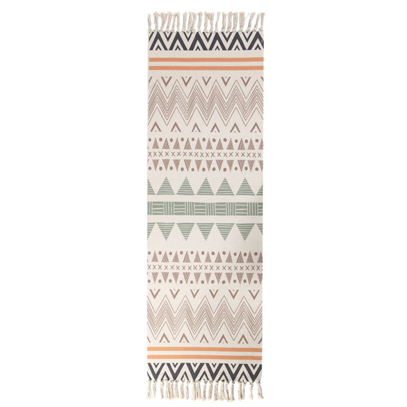 Witte toon Boheems vloerkleed katoenen bladeren Print Rug Fringe binnen Tapijt voor woningdecoratie