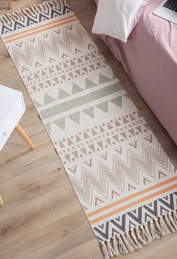 Witte toon Boheems vloerkleed katoenen bladeren Print Rug Fringe binnen Tapijt voor woningdecoratie