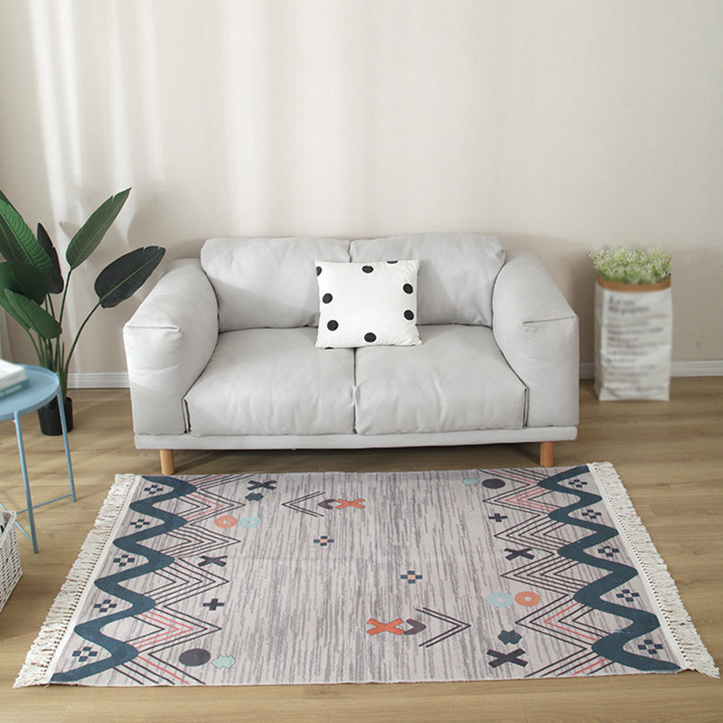 Multicolor Southwestern Print Rug Cotton Boho Fringe Indoor Rug for Living Room