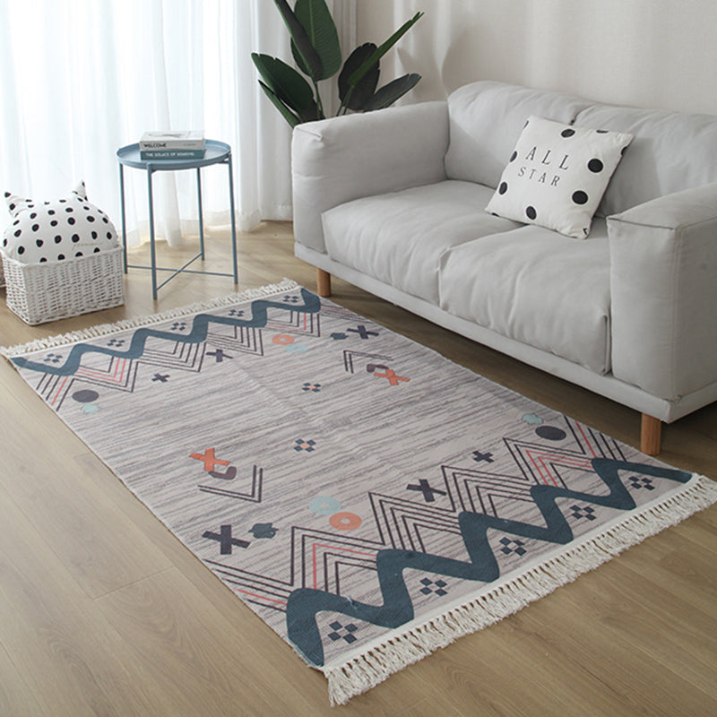 Multicolor Southwestern Print Rug Cotton Boho Fringe Indoor Toe voor woonkamer