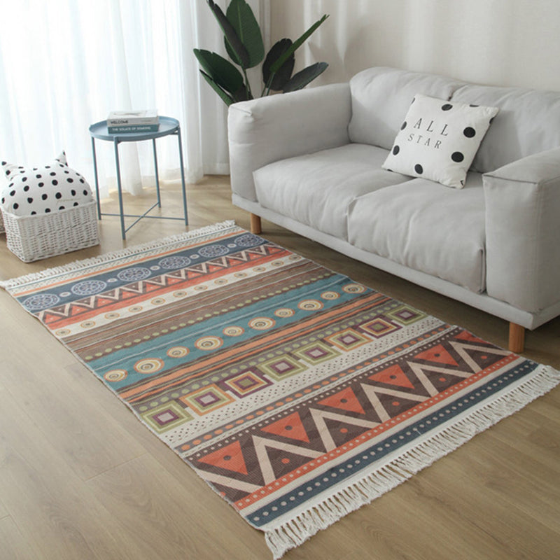 Bohemian Herringbone Pattern Rug Multicolor Cotton Carpet Stain Resistant Indoor Rug for Home Decor