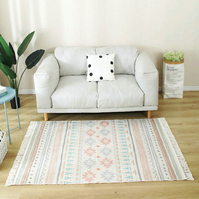 Bohemian Herringbone Pattern Rug Multicolor Cotton Carpet Stain Resistant Indoor Rug for Home Decor