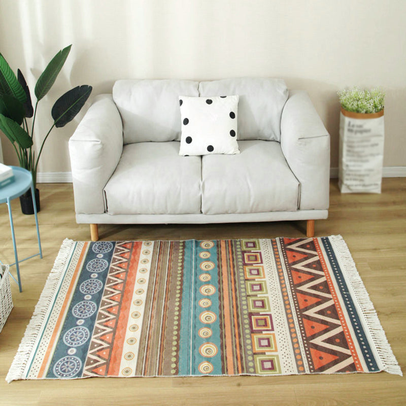 Bohemian Herringbone Pattern Rug Multicolor Cotton Carpet Stain Resistant Indoor Rug for Home Decor