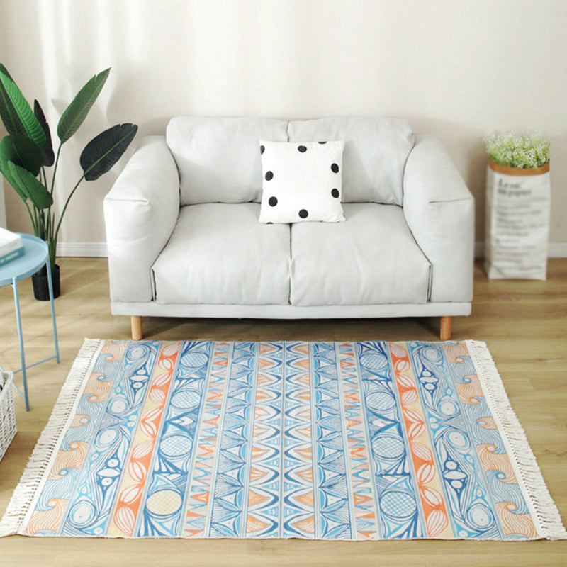 Bohemian Herringbone Pattern Rug Multicolor Cotton Carpet Stain Resistant Indoor Rug for Home Decor