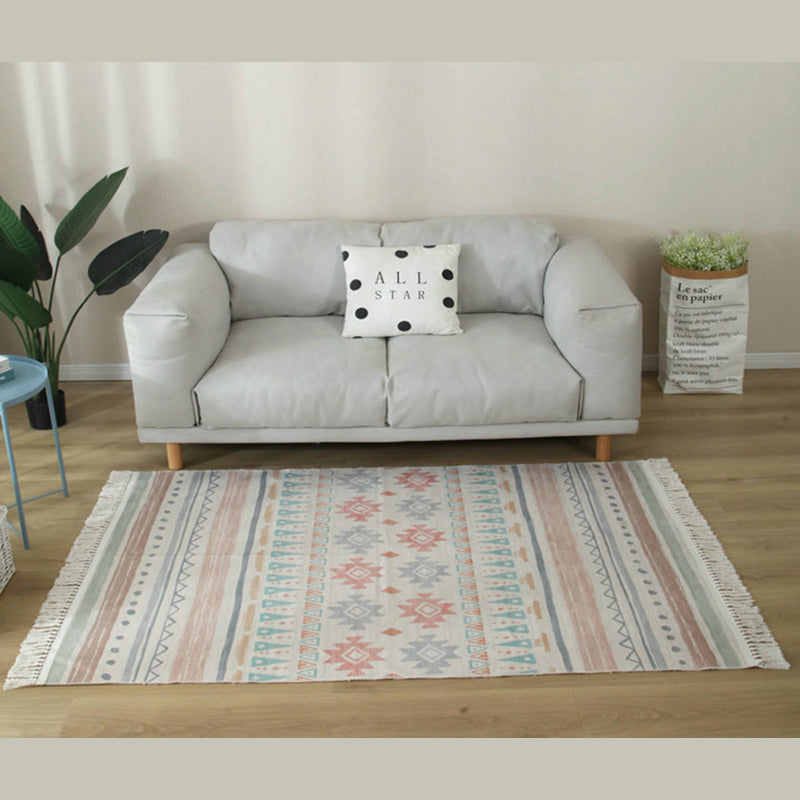 Bohemian Herringbone Pattern Rug Multicolor Cotton Carpet Stain Resistant Indoor Rug for Home Decor