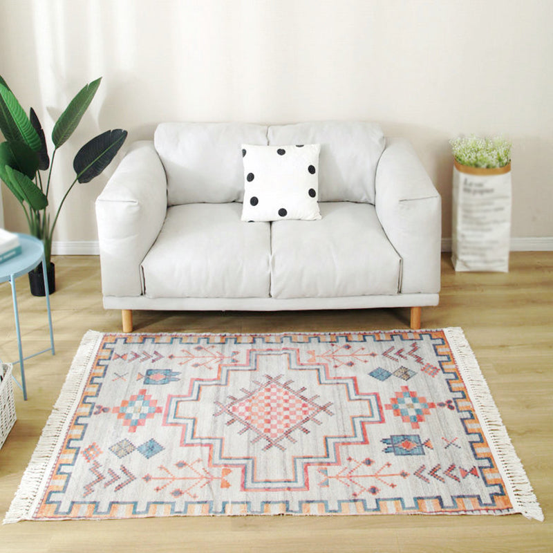 Bohemian Herringbone Pattern Rug Multicolor Cotton Carpet Stain Resistant Indoor Rug for Home Decor