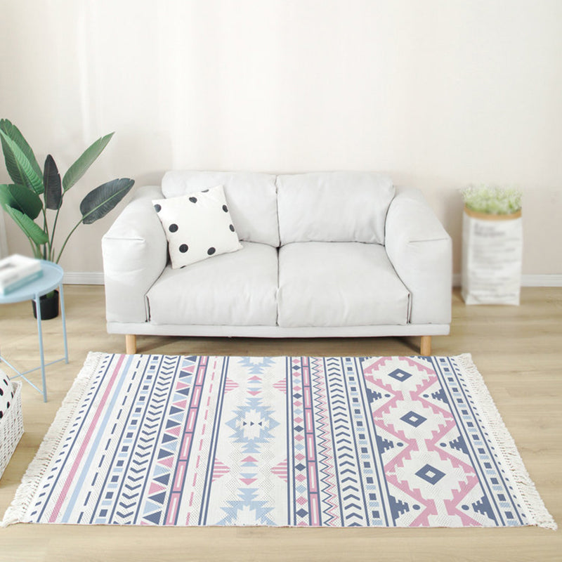 Color Mixed Bohemian Area Carpet Cotton Southwestern Pattern Indoor Rug Fringe Backing Carpet for Living Room