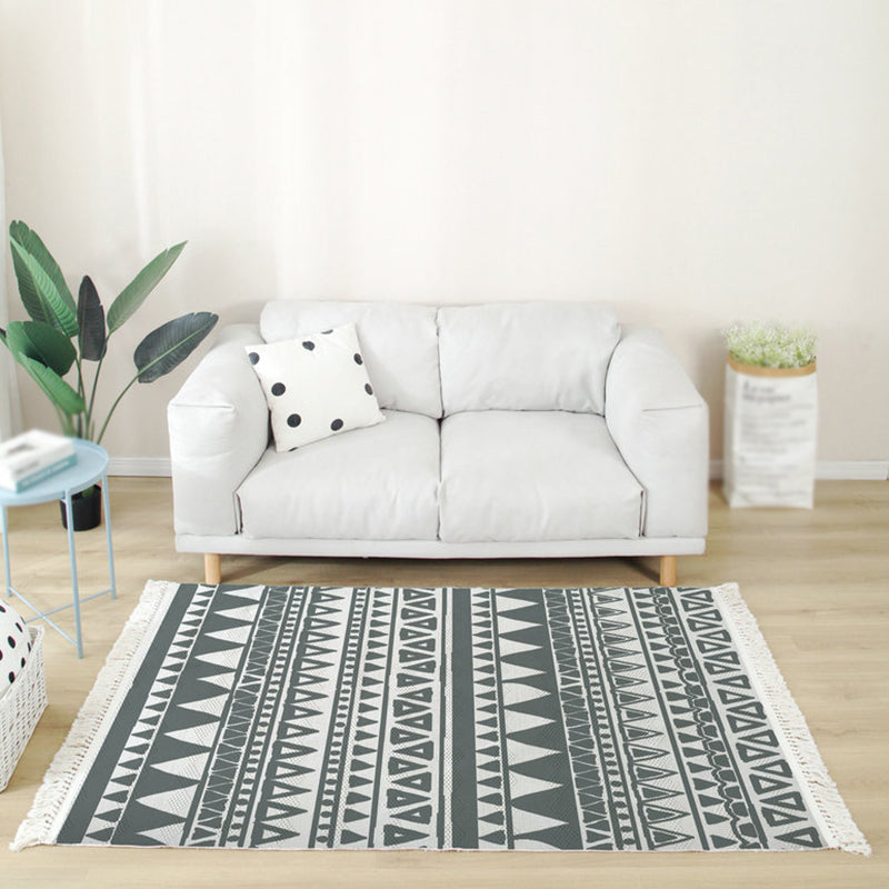 Color Mixed Bohemian Area Carpet Cotton Southwestern Pattern Indoor Rug Fringe Backing Carpet for Living Room