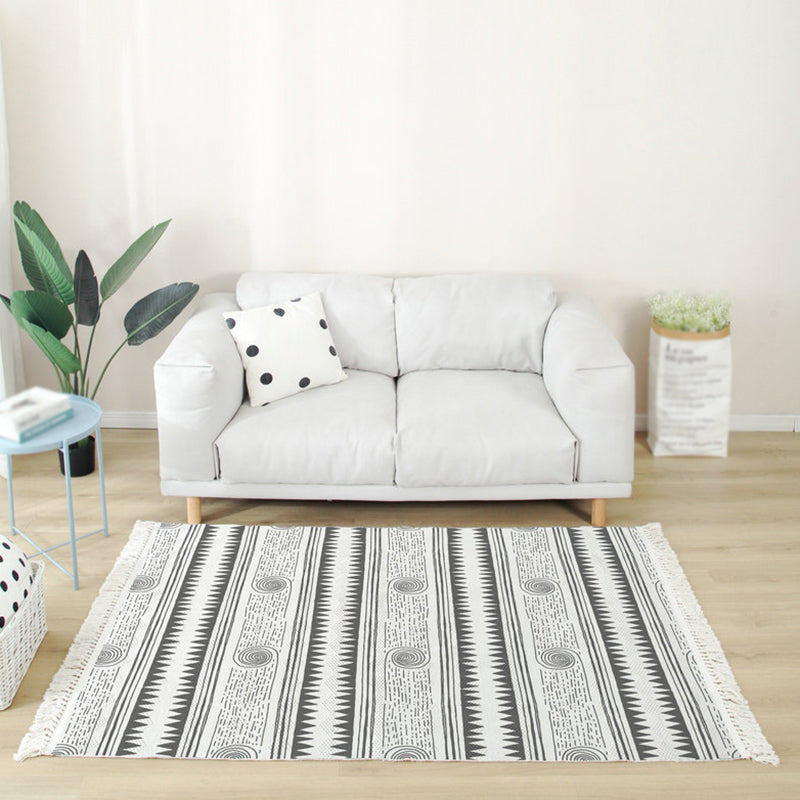 Color Mixed Bohemian Area Carpet Cotton Southwestern Pattern Indoor Rug Fringe Backing Carpet for Living Room