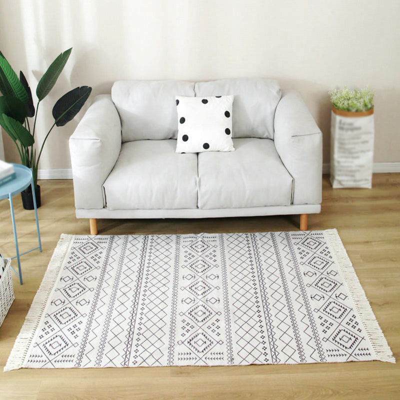 Color Mixed Bohemian Area Carpet Cotton Southwestern Pattern Indoor Rug Fringe Backing Carpet for Living Room