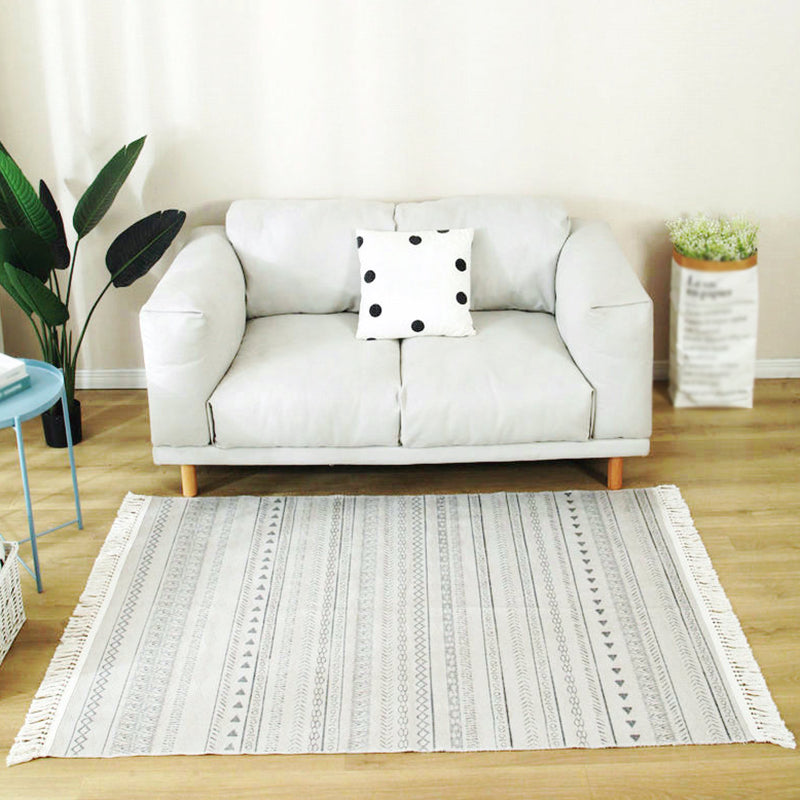 Color Mixed Bohemian Area Carpet Cotton Southwestern Pattern Indoor Rug Fringe Backing Carpet for Living Room