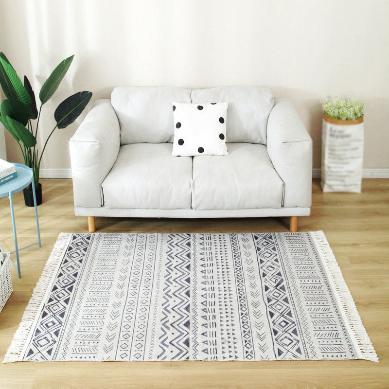 Color Mixed Bohemian Area Carpet Cotton Southwestern Pattern Indoor Rug Fringe Backing Carpet for Living Room