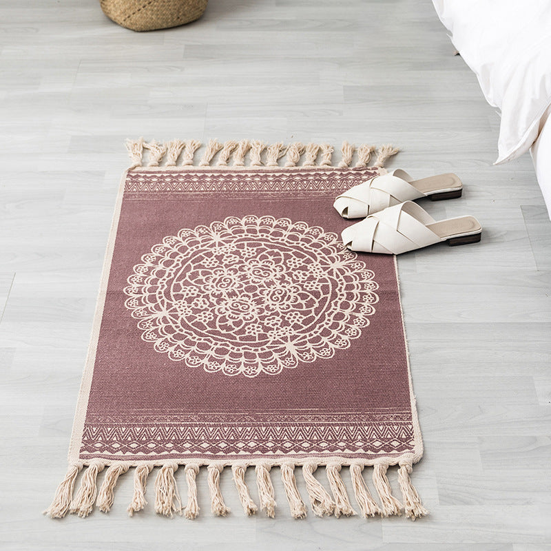 Multicolor Ethnic Print Rug Cotton Bohemian Carpet Washable Indoor Rug for Living Room