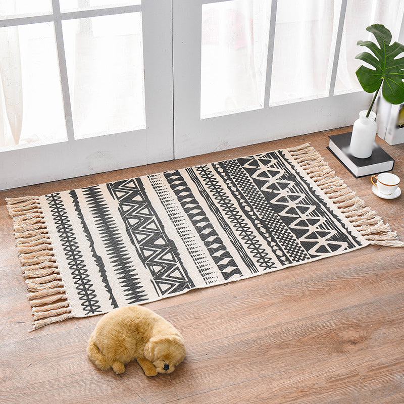 Multicolor Ethnic Print Rug Cotton Bohemian Carpet Washable Indoor Rug for Living Room