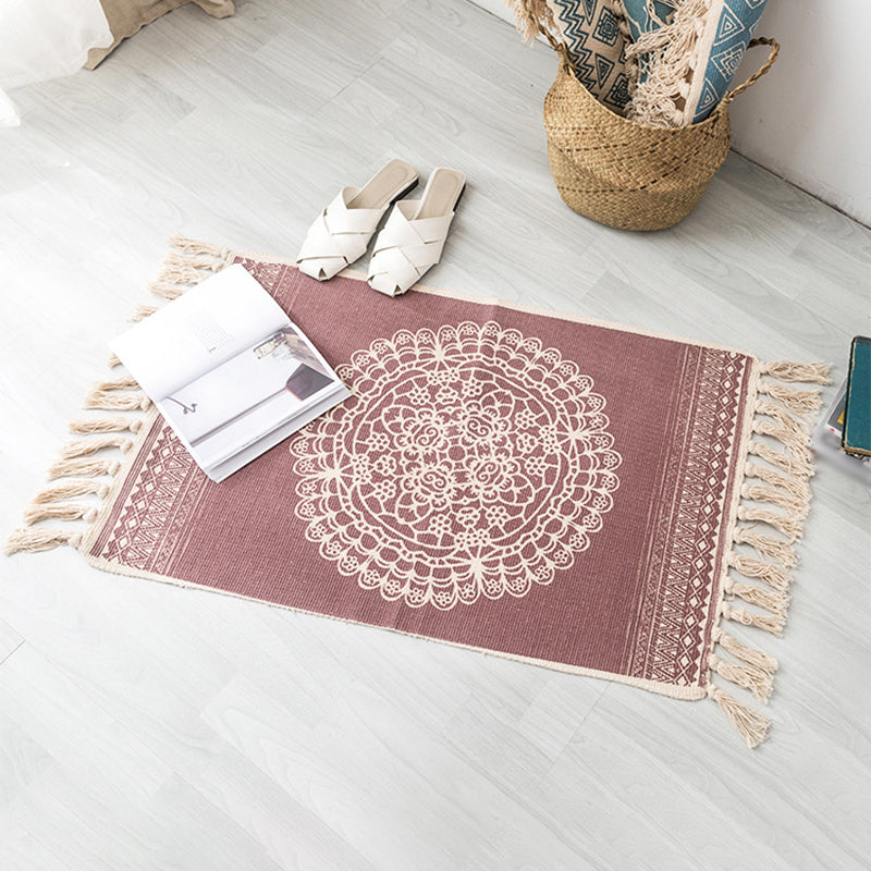 Multicolor Ethnic Print Rug Cotton Bohemian Carpet Washable Indoor Rug for Living Room