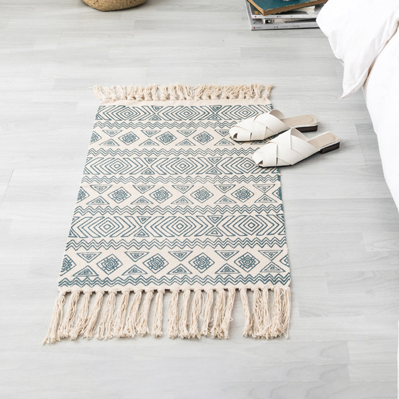 Multicolor Ethnic Print Rug Cotton Bohemian Carpet Washable Indoor Rug for Living Room