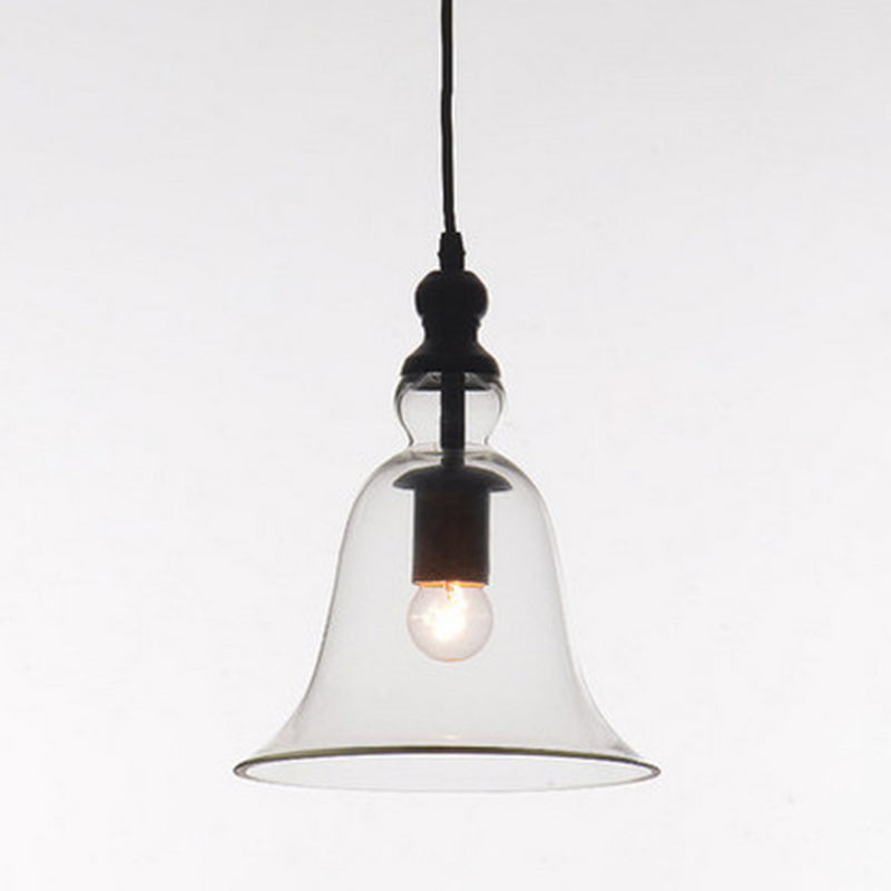 Black Bar Pendant Light in Industrial Vintage Style Wrought Iron Dome Hanging Light with Glass Shade