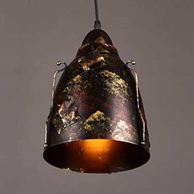 Rustic Stylish Tapered Hanging Lamp 8.5"/9" Wide 1 Light Wrought Iron Pendant Light with Patch Design in Rust