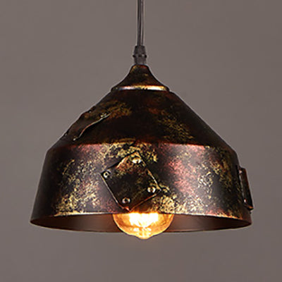 Lampada sospesa conica elegante rustica 8,5 "/9" 1 1 ciondolo in ferro battuto con design patch in ruggine