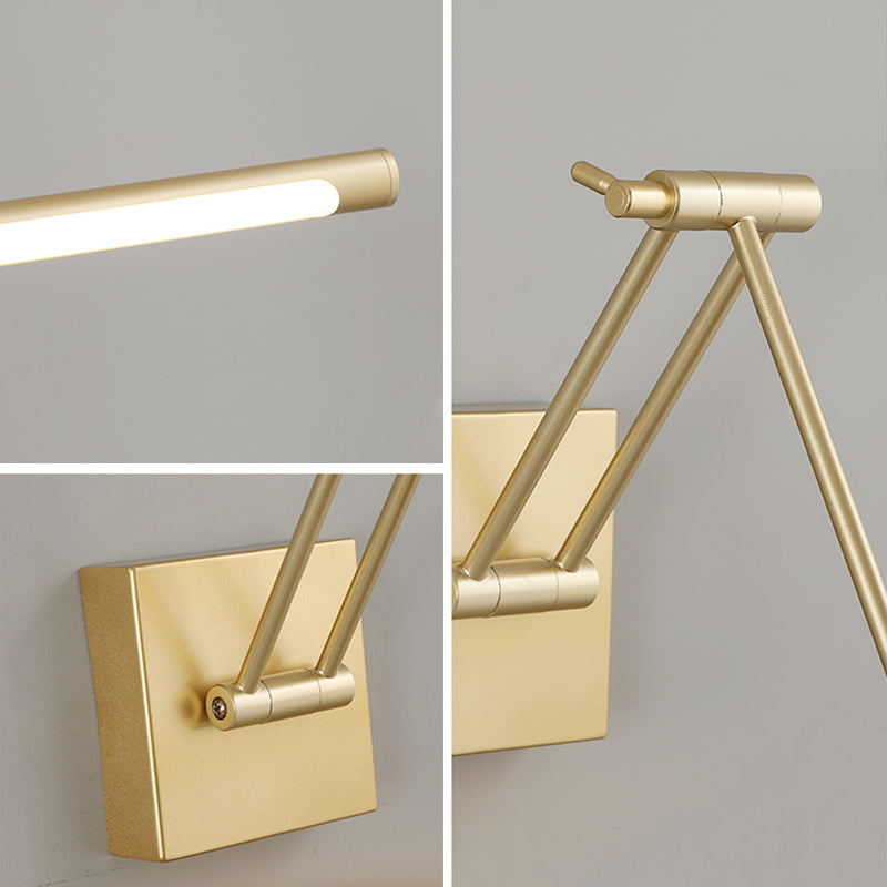 Gold LED Linear Wall Sconce in Modern Concise Style Wrought Iron Extendable Wall Light with Acrylic Shade