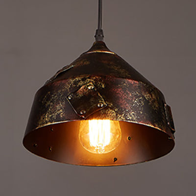 Rustic Stylish Tapered Hanging Lamp 8.5"/9" Wide 1 Light Wrought Iron Pendant Light with Patch Design in Rust