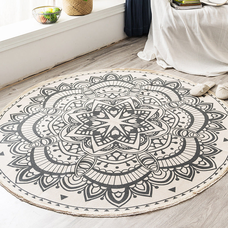 Classical Moroccan Round Rug Comfort Traditional Floral Printed Carpet Cotton Blend Friendly Washable Carpet for Living Room