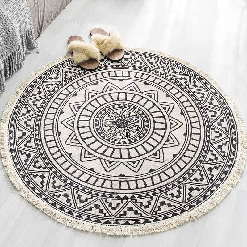 Classical Moroccan Round Rug Comfort Traditional Floral Printed Carpet Cotton Blend Friendly Washable Carpet for Living Room