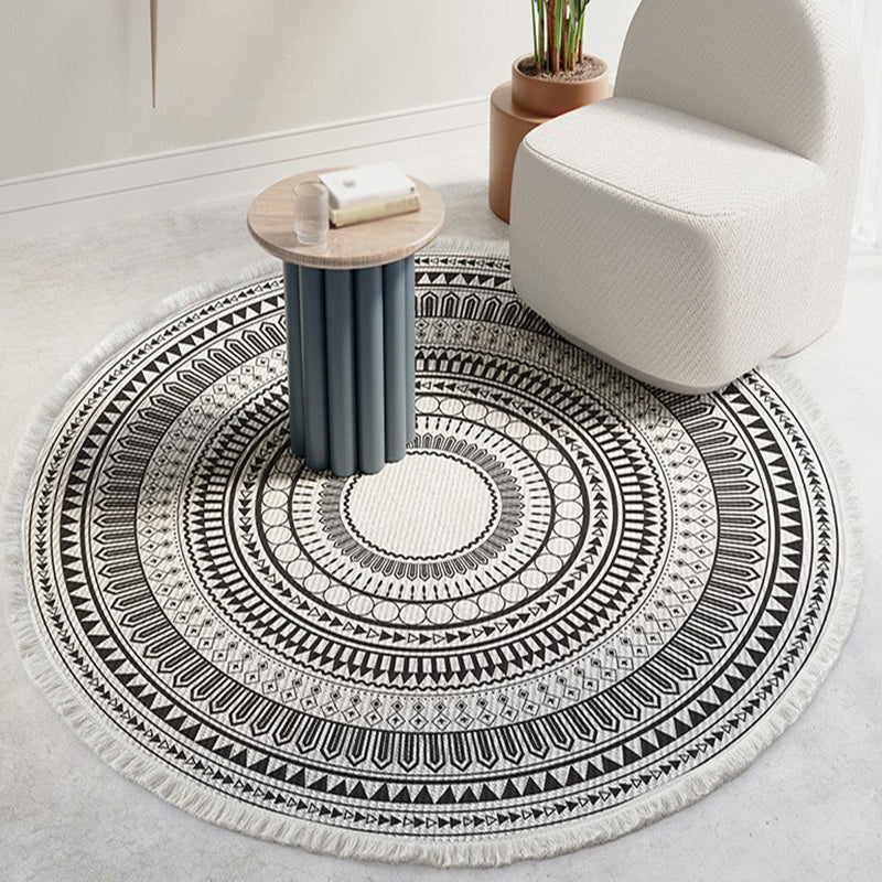 Distinctive Moroccan Round Rug Victoria Floral Printed Area Rug with Fringe Cotton Blend Washable Carpet for Home Decor