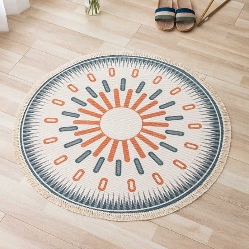 Distinctive Moroccan Round Rug Victoria Floral Printed Area Rug with Fringe Cotton Blend Washable Carpet for Home Decor