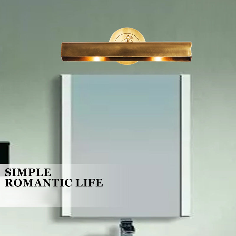 2-Lights Brass Vanity Mirror Light 16" Wide Metal Shade Rectangular Sconce Light for Bathroom