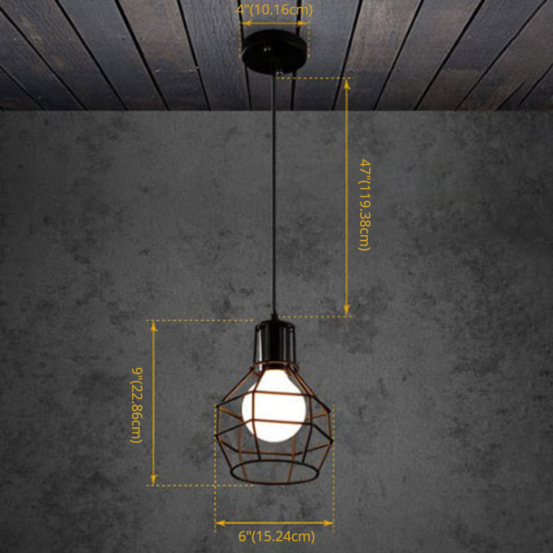 Luz de lámpara colgante de alambre negro de 1 luces Luz de techo de hierro forjado para el pasillo